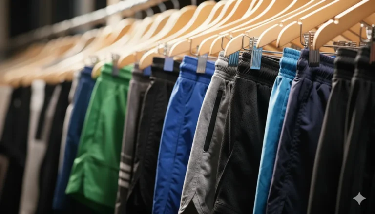 gym shorts manufacturer assorted gym shorts collection on hangers