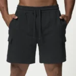 athletic shorts manufacturer black fleece cargo shorts with elastic waistband