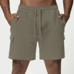 athletic shorts manufacturer dark gray fleece cargo shorts with elastic waistband