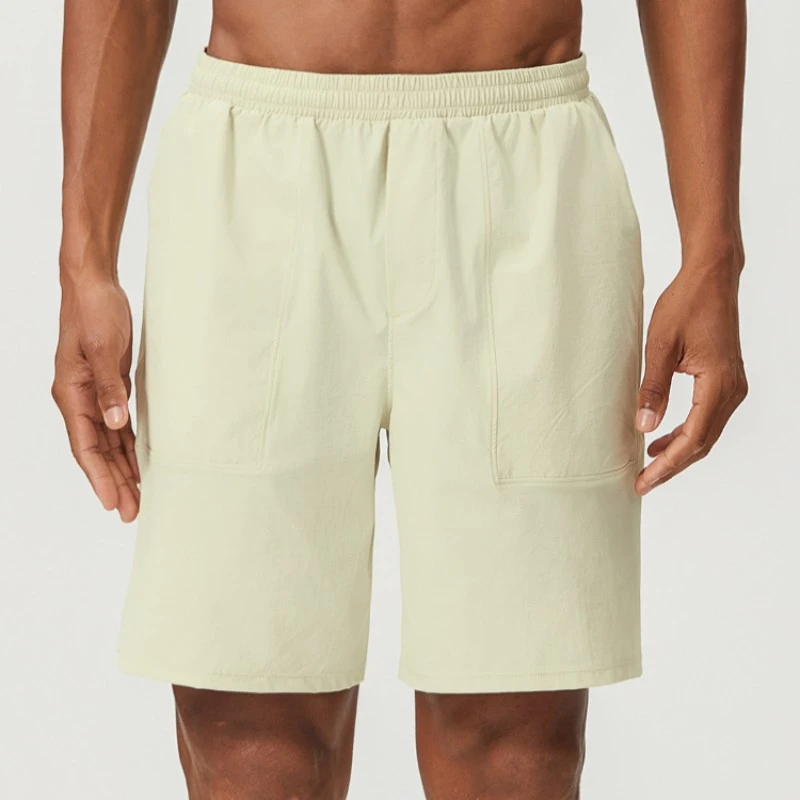 athletic shorts manufacturer light beige athletic shorts with elastic waistband