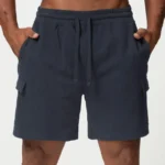 athletic shorts manufacturer navy fleece cargo shorts with drawstring