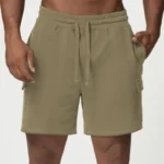 athletic shorts manufacturer olive fleece cargo shorts with drawstring