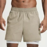 gym shorts manufacturer khaki 2-in-1 quick-dry gym shorts with white liner