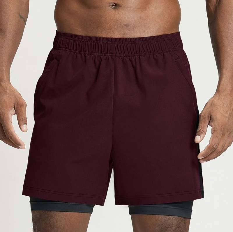gym shorts manufacturer maroon 2-in-1 quick-dry gym shorts with liner