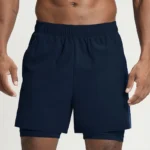 gym shorts manufacturer navy 2-in-1 gym shorts with elastic waistband