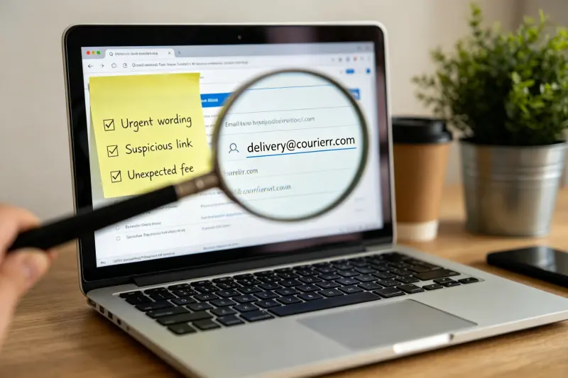 Spotting Red Flags in Payment Requests A magnifying glass hovering over an email to spot red flags