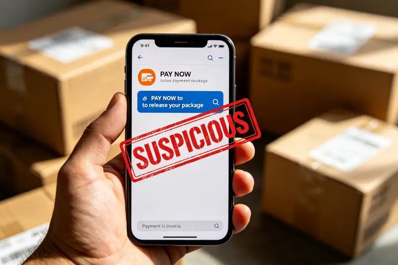 Fake Courier Payment Request SMS An example of a fake SMS payment request on a smartphone screen