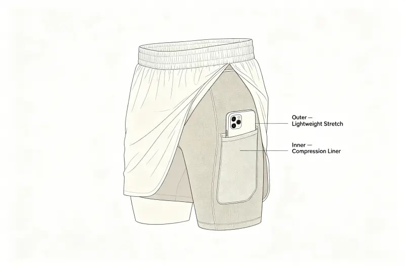 2-in-1 Shorts Details A detailed view of the inner layer of 2-in-1 shorts
