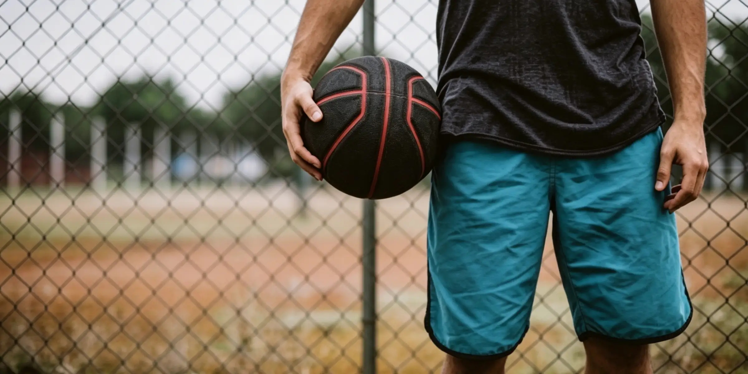 Close-up of basketball shorts moisture-wicking mesh fabric details