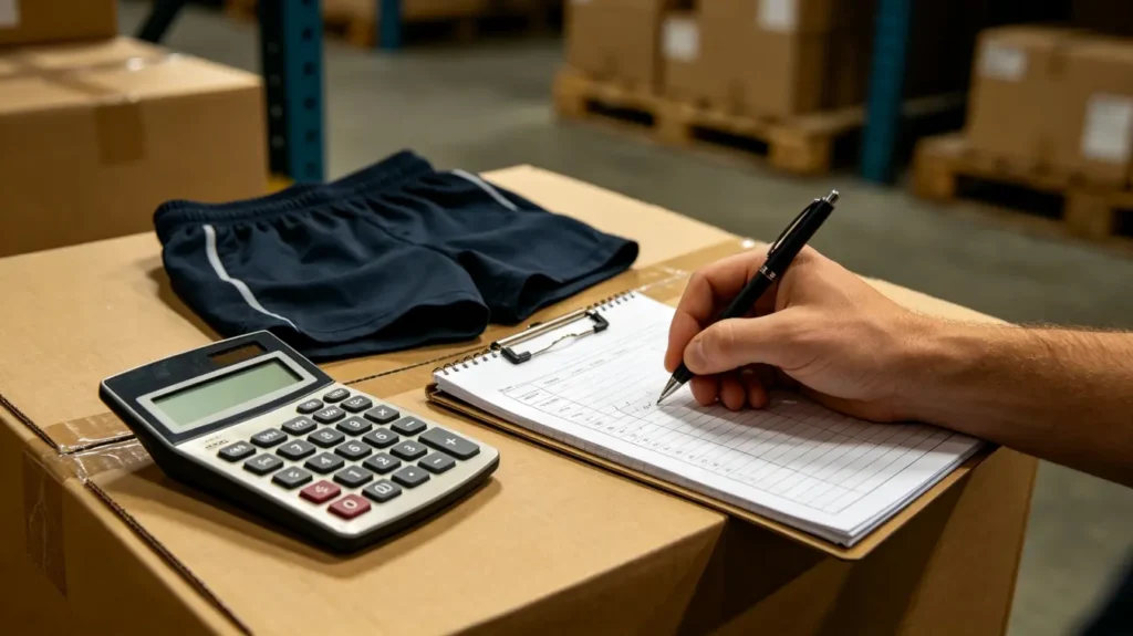 Gym shorts manufacturer checking order cost and production details