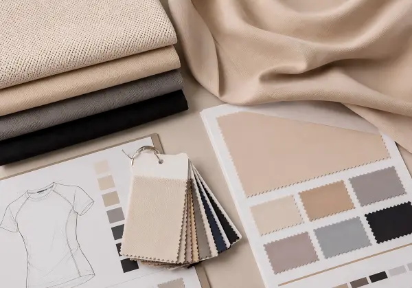 Material development with fabric samples and specification sheet