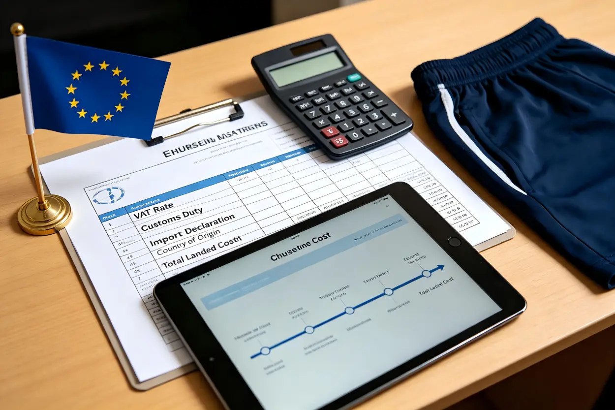EU custom gym shorts import duty VAT and customs planning EU buyers checking import duties for custom gym shorts VAT customs