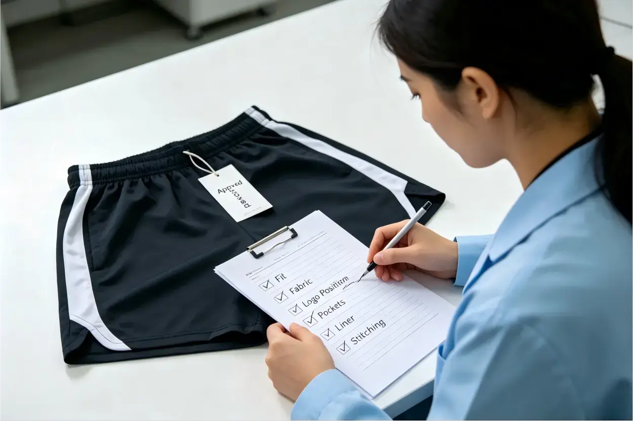 Gym Shorts sample approval process Gym Shorts sample approval checklist against tech pack