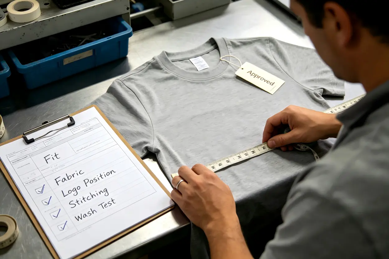 custom performance T-shirt manufacturer sample approval before bulk production