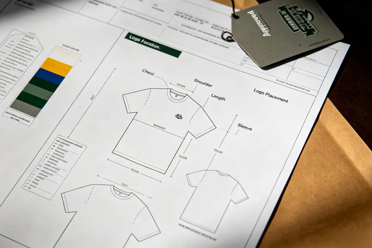 custom performance T-shirt manufacturer design tech pack and sampling details