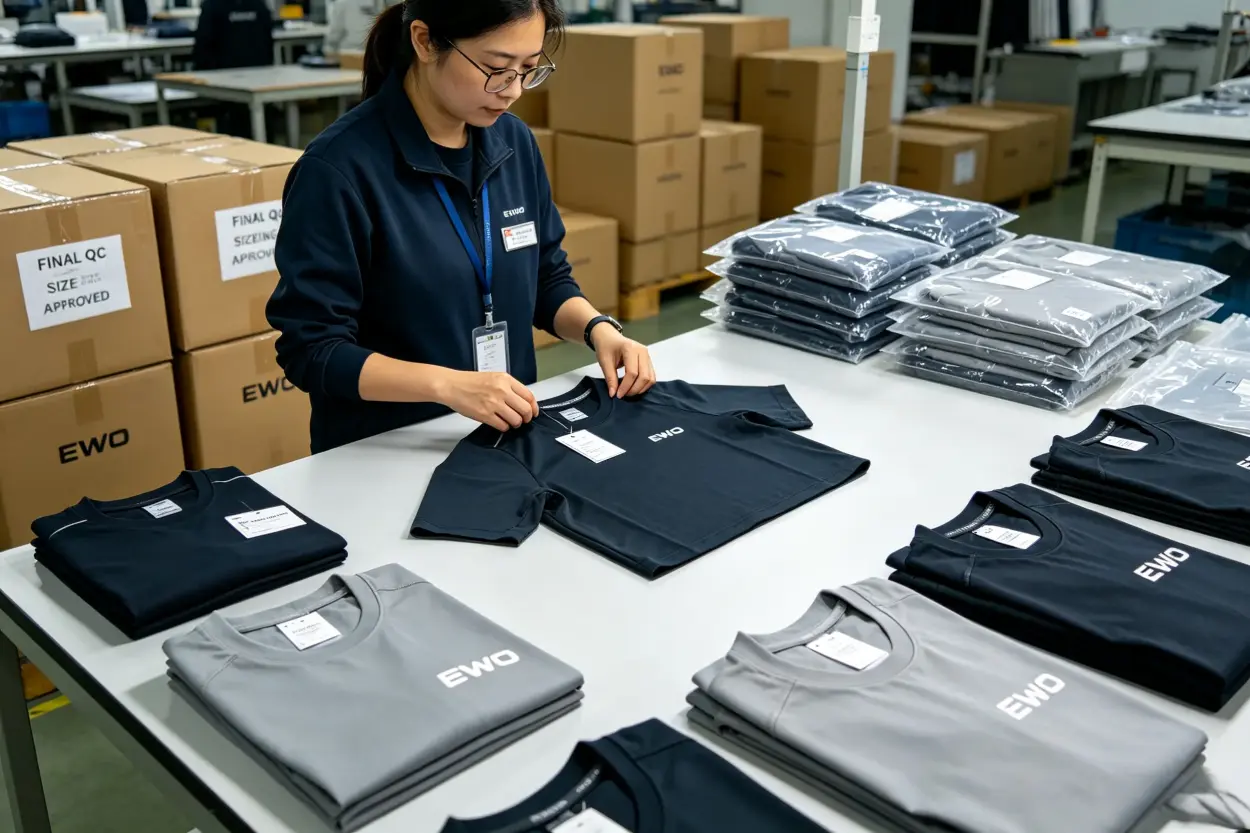 Performance T-Shirt measurement inspection against approved size chart